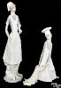 Two Lladro porcelain figures, to include a nurse, 14'' h., and a boy with a pig, 9 1/2'' h.
