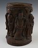 Chinese Carved Bamboo Brush Pot, 19th c., with figural relief carved sides, H.- 8 3/4 in., W.- 6 3/4 in., D.- 5 1/4 in. Provenance:...