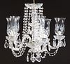Marie Therese Style Six Light Crystal Chandelier, 20th c., the curved glass arms hung with prisms and prism chains, with etched glas...