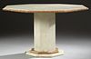 Continental Art Deco Style Marble Pedestal Table, early 20th c., the octagonal white top with an orange curved edge over an octagona...
