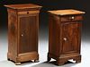 Two Louis Philippe Carved Walnut Nightstands, c. 1860, each with a curved rectangular top above a cavetto drawer over a cupboard doo...
