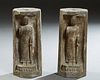 Pair of Oriental Hexagonal Carved Stone Columns, 20th c., the sides with deep relief carved figures of Buddha, H.- 15 in., Dia.- 6 1...