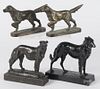 Pair of brass retriever figures, 19th c., together with a cast iron hound figure, signed at base