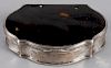 Silver snuff box, 19th c., with a tortoiseshell inset lid and base, 3 1/2'' l.
