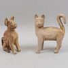 Gato y Perro. Kinston. Siglo XX. Tallas en madera. 22 x 17 x 6 cm y 19 x 6 x 10 cm.