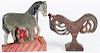 Carved and painted horse, early 20th c., 9 1/4'' h., together with a figure of a bird