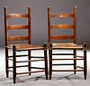 Pair of Louisiana Raw Hide Ladderback Plantation Chairs, 19th c., the turned finial supports joined by horizontal splats, over stret...