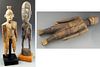 Group of Three African Carved Wooden Figures, early 20th c., consisting of a man with cowrie shell eyes, a woman on a stand, and a m...