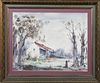 Nestor Hippolyte Fruge (1916-2012, New Orleans), "Cabin on the Bayou," 1952, watercolor, signed and dated lower right, presented in...