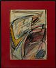 Patrick Boudon (1944- ), " Abstract, "20th c., gouache, signed lower right, presented in a black metal frame with a wide red mat, re...