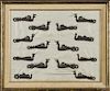 Framed group of Continental wrought iron hasps, 18th c., frame - 20'' x 24 1/2''.