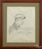Graphite sketch of a man's profile, dated {'33}, pencil signed {Charlie C. Stone}