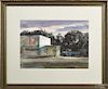 American watercolor street scene, 20th c., signed Kusel, 10'' x 14''.