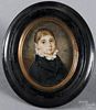 English miniature watercolor on ivory portrait of a boy, ca. 1830, 2 1/4'' x 1 3/4''.