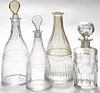 Three tapered glass decanters, 19th c., with etching and cut decoration, tallest - 11 1/2''