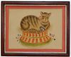 Antique American Folk Art Theorem Cat Painting