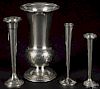 Four weighted sterling silver vases, tallest - 9''.