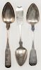 Three American coin silver serving spoons, makers to include George Franciscus
