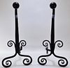 Antique Wrought Iron Cannonball Top Andirons