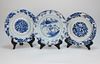 3PC 18C Chinese Blue and White Kraak Plates