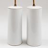 Pair of Cylindrical White Glazed Porcelain Vases Mounted as Lamps
