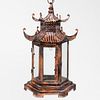 Set of Three Painted Tin Pagoda Form Lanterns, of Recent Manufacture