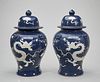 Pair Tall Chinese Glazed Porcelain Covered Vases