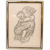 Signed Mother and Child Charcoal Etching