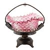 SILVER BRIDES BASKET WITH PINK CRYSTAL