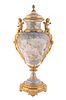 AN ORMOLU-MOUNTED TWO-HANDLED SEVRES STYLE VASE, LATE 19TH-EARLY 20TH CENTURY