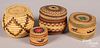 Four small Western Indian lidded baskets