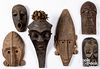Six wood carved African tribal masks