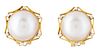 18KT NATURAL MABE PEARL AND GOLD EAR CLIPS 