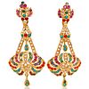 18KT GOLD, EMERALD, RUBY, SAPPHIRE AND PEARL EARRINGS