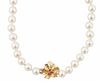 PEARL AND 4K GOLD FLOWER NECKLACE