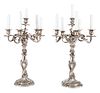 PAIR OF REGENCE-REVIVAL FIVE-ARMED SILVER-PATINATED CAST-BRONZE CANDELABRA, MID-19TH CENTURY