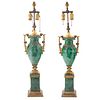 A PAIR OF FRENCH ORMOLU-MOUNTED MALACHITE URNS, 19TH CENTURY, CONVERTED INTO LAMP BASES