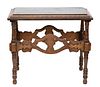 AN ENGLISH ARTS AND CRAFTS CARVED AND MARBLE-INSET SIDE TABLE