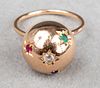 Vintage 18K Yellow Gold & Colored Stone Ball Ring