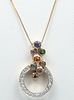 14K Yellow Gold Colored Stones & Diamond Necklace