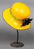 Italian Murano Whimsical Yellow Glass Hat On Stand