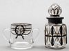 Art Deco Manner Glass Vessels w Silver Overlay, 2
