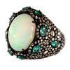 Opal, diamond, emerald, silver & 18k gold ring