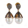 Freshwater pearl, diamond, vermeil silver earrings