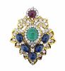 David Webb Emerald Sapphire Ruby And Diamond Brooch