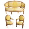 Sala. Francia. Siglo XX. Estilo Luis XVI. Elaborada en madera dorada. Consta de: Sofá y par de sillones. Piezas: 3.