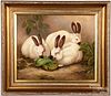 Contemporary oil on canvas of rabbits, 20" x 24".