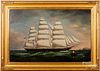 Large oil on canvas ship portrait, 19th c., 34" x