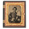 Ninth Plate Ruby Ambrotype of a Militia Corporal with Plumed Shako