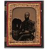 Quarter Plate Ambrotype Portrait of a New York State Militia Sergeant with Sword and Bearskin Cap